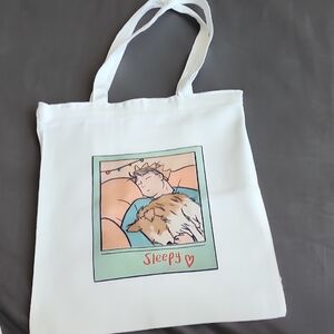 White Tote Bag with Sleepy Print
